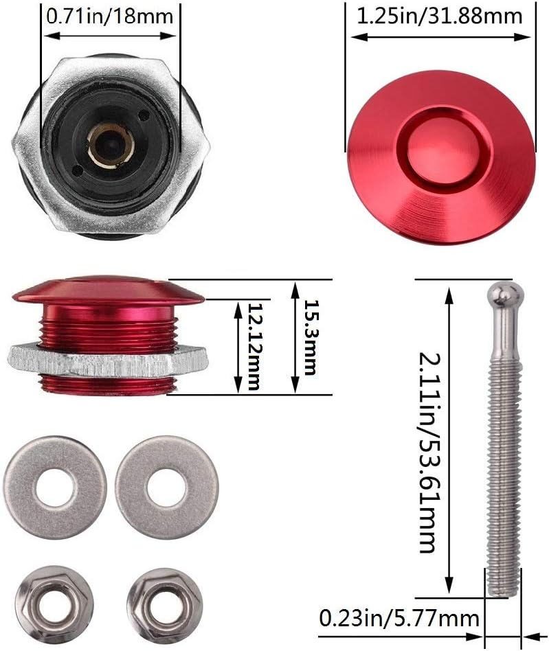 ANJOSHI Quick Release Latch Lock Clip Push Button Bonnet Kit 1.25in/32mm Diameter Universal Aluminum Alloy Quick Latch Lock for Auto Car Bumper License Plate Hood or Various DIY(Red) - Image 2